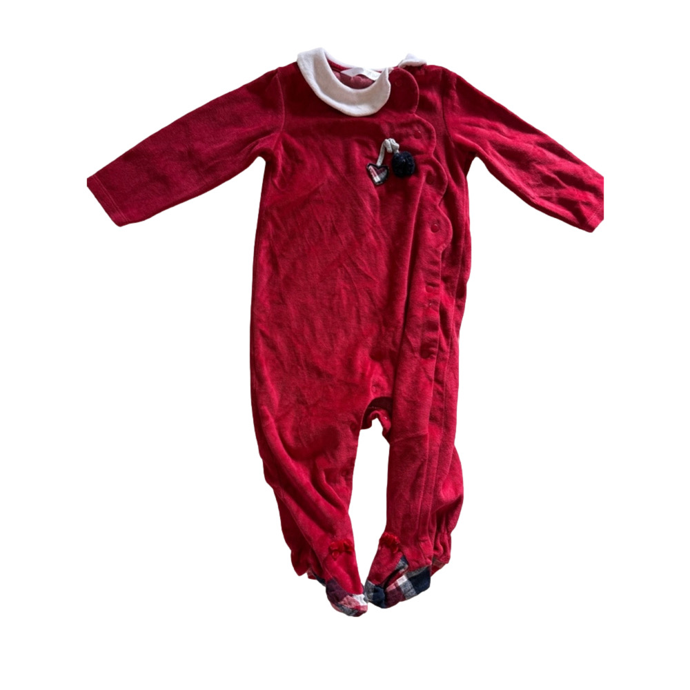 Mayoral Red Velour Footed Romper 6-9 Months